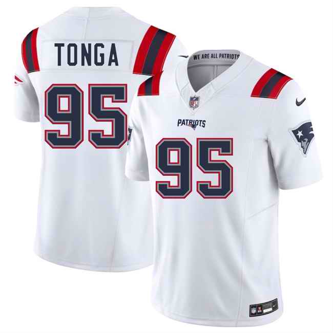 Men's New England Patriots #95 Khyiris Tonga White 2025 F.U.S.E. Vapor Limited Stitched Football Jersey